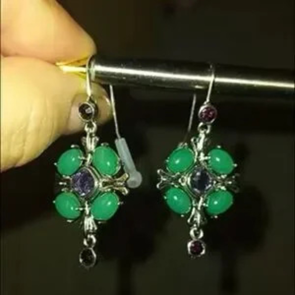 Vintage Flower Green Purple Stone Earring